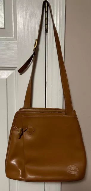 Longchamp Vintage Roseau France Camel Tan Shoulder Bag
