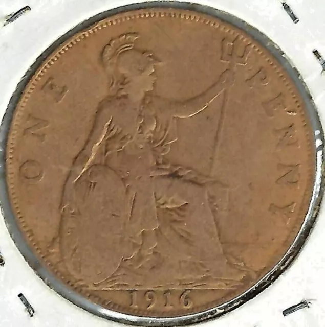 1916 Great Britain Circulated Penny George V & Britannia Coin (#1)!