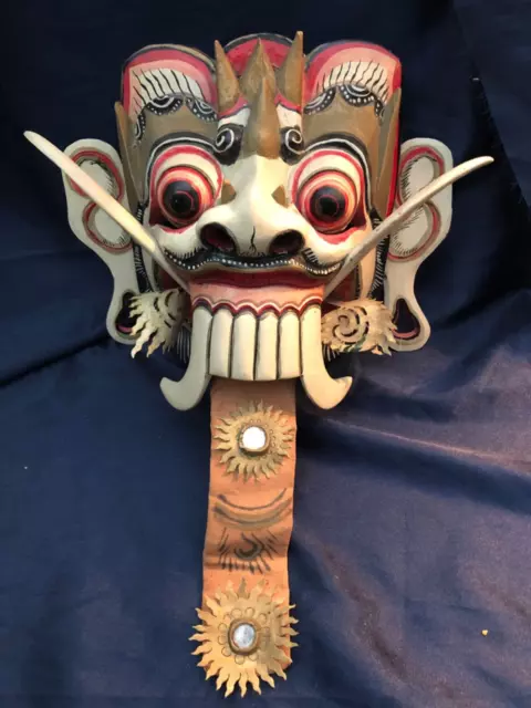 Large Antique Bali Rangda Demon Wooden Mask with Ears  -RARE