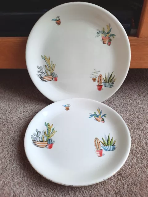Vtg 1950's Alfred Meakin Cactus Plates X 2 - 10" Dinner Plate & 9" Dessert Plate