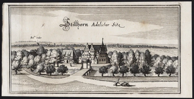Schloss Stillhorn Insel Wilhelmsburg Hamburg Kupferstich Merian 1650