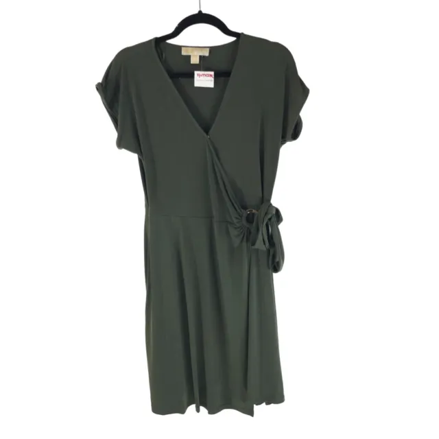 Michael Kors Womens Faux Wrap Dress Tie Side V Neck Stretch Olive Green M