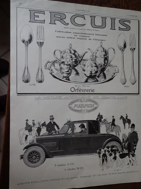 MARMON par E. FROCK + ERCUIS + feutre TIRARD publicité papier ILLUSTRATION 1926