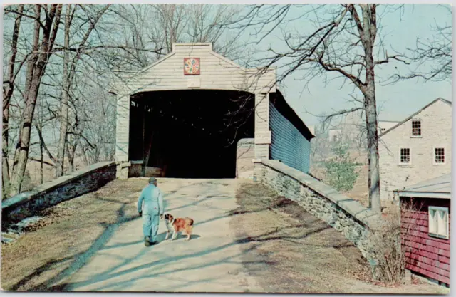 Berks County Pennsylvania Kutz Mill Covered Bridge Hex Sign USA Vintage Postcard