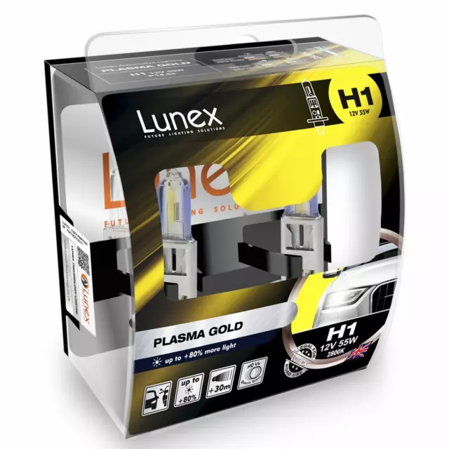 2x H1 Lunex Plasma Gold 12V 55W Car Headlight Halogen Bulbs Yellow P14,5s 2800K