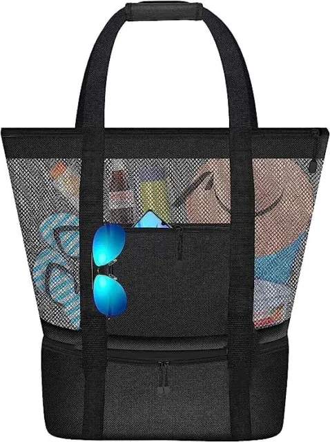 Mesh Beach Tote Bag Oversized Travel Picnic Bag with Insulated Cooler Summer UK