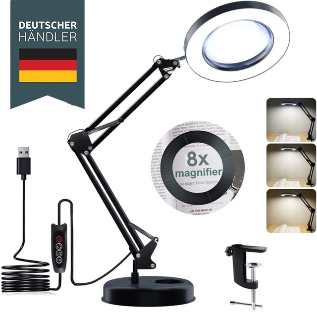 Lampada d'ingrandimento dimmerabile 8X lente d'ingrandimento 72 lampada da scrivania LED con morsetto e base