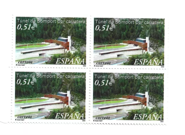 ESPAÑA. Año: 2003. TÚNEL DE SOMPORT. BLOQUE DE 4. NUEVO ( MNH ). BORDE DE HOJA 