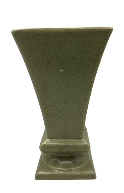 Vintage Haeger Pottery Footed Pedestal Vase Planter Square Olive Green Speckle 9