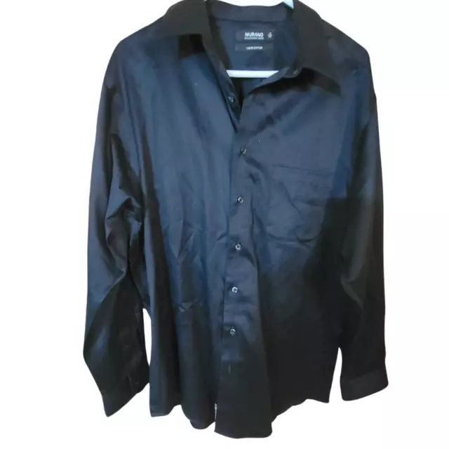 Murano Liquid Cotton Mens 17/34 Button Up Shirt BLACK Long Sleeve EUC