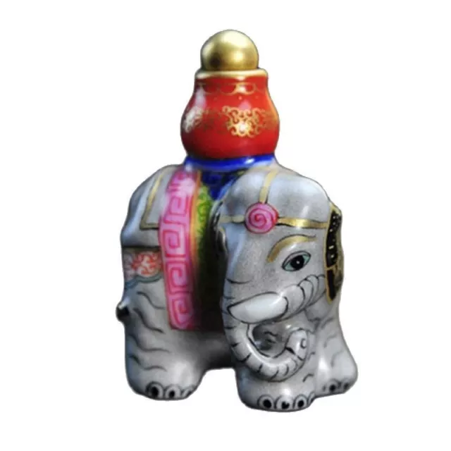 vintage Chinese porcelain snuff bottle gold gilding elephant statue painting art
