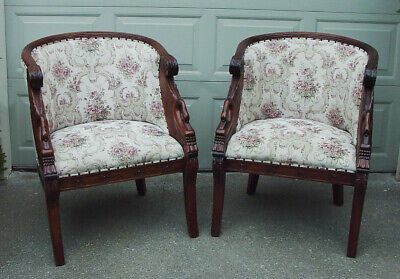 Pair of 1950s Vintage Neoclassical Design Swan "Tub" Chairs -- Armchairs