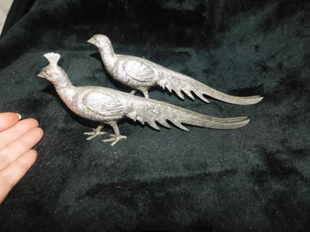 Pair Ornate Silver Plated Menu Place Card Holders Peacock Peahen 9.5"