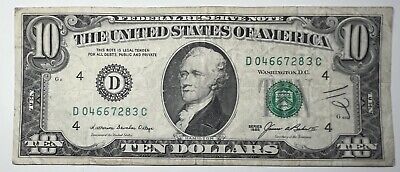 1985 $ 10 Ten Dollar Bill Federal Reserve Note Cleveland OH Vintage Old Currency