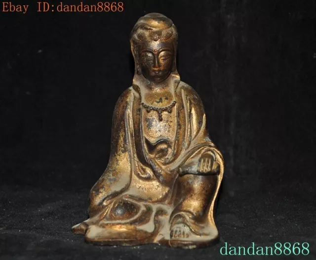 Chinese Buddhism temple bronze Gilt Kwan-Yin GuanYin Bodhisattva goddess statue