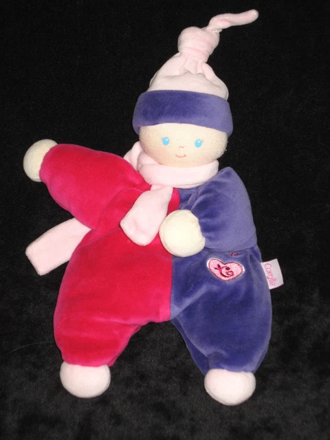 Doudou Hochet grelot Lutin Poupée Kikou Bonbon Rose Fushia Violet coeur Corolle