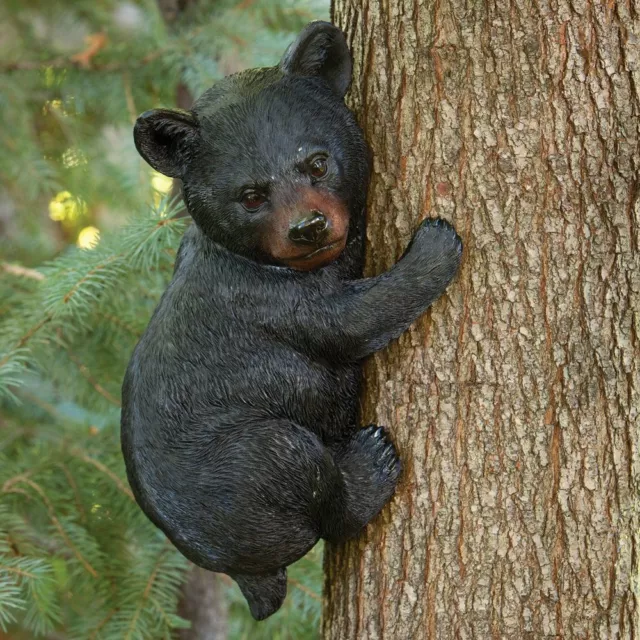 Playful Black Bear Cub Climbing Up a Tree Animal Tree Hugger Garden Statue