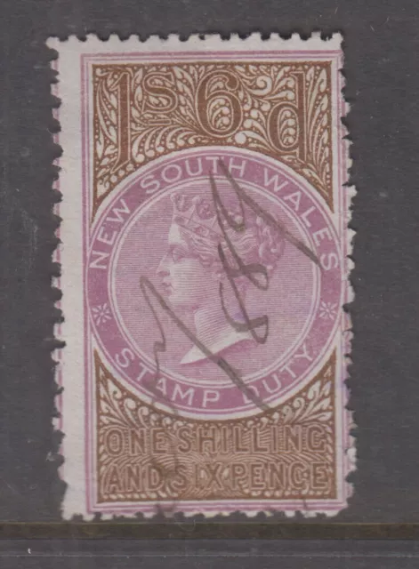 NSW 1872 1/6 QV STAMP DUTY - revenue- Wmk NSW narrow S- Elsmore Cat$20+ FU