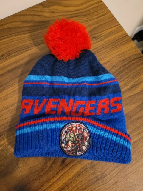 Marvel Avengers Youth Knit Beanie Hat With Pom Blue Red