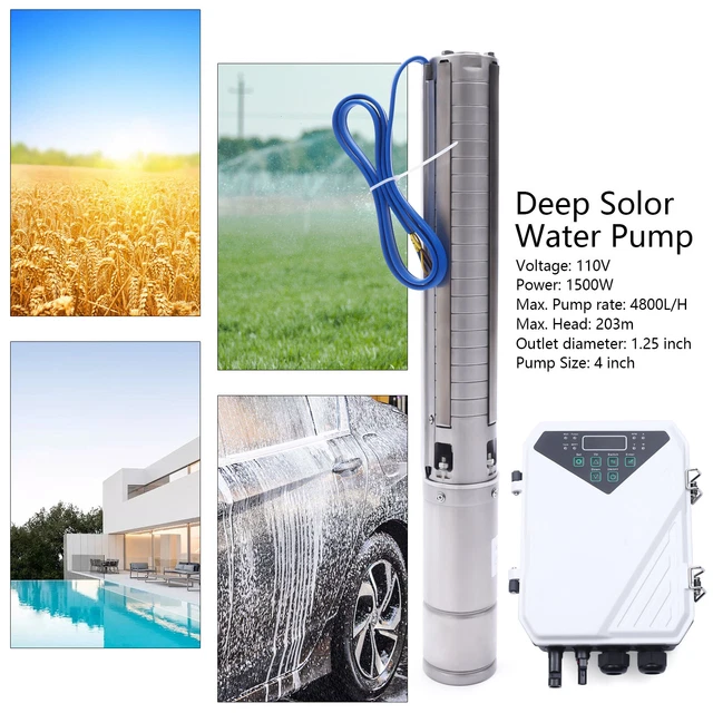4" DC Solar Water Pump MPPT Controller Submersible Deep Bore Well Pump 1500W US