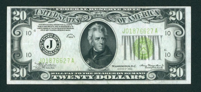 $20 1934 (( VF+++ )) LGS LIME ((LIGHT GREEN SEAL)) Federal Reserve Note CURRENCY 2