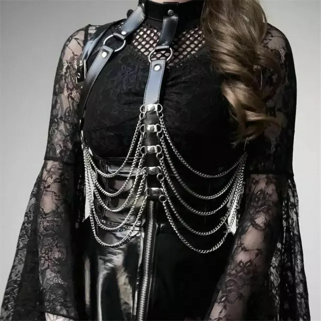Collare donna ecopelle sexy con catena body bondage cintura stoviglie di contenimento
