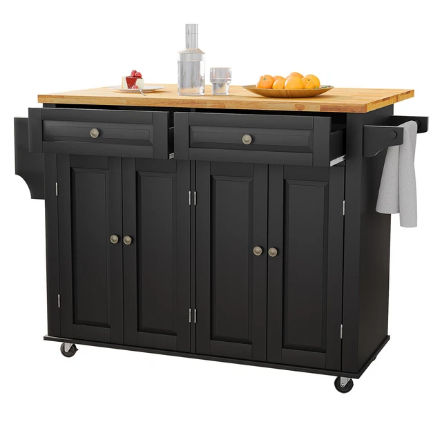 DROPLEAF KITCHEN ISLAND Trolley Cart Wood Storage with Spice