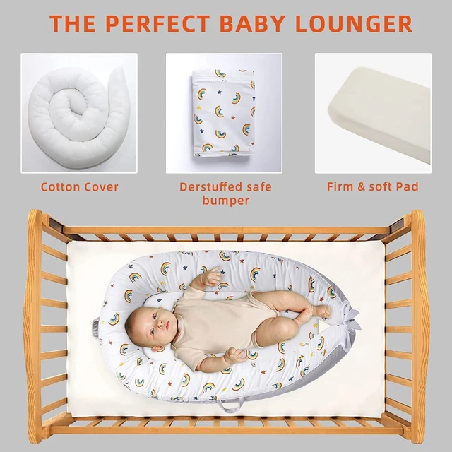 Hiseeme Portable Baby Lounger Bed Nest Breathable Newborn Crib Bassinet Rainbow