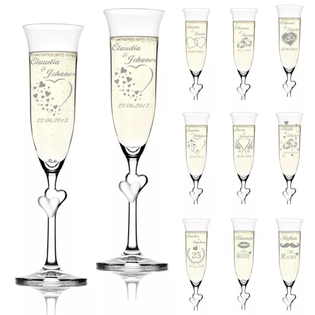 2er Sektgläser Gravur Personalisiert ♥ Hochzeit Geschenk mit Herzen Proseccoglas