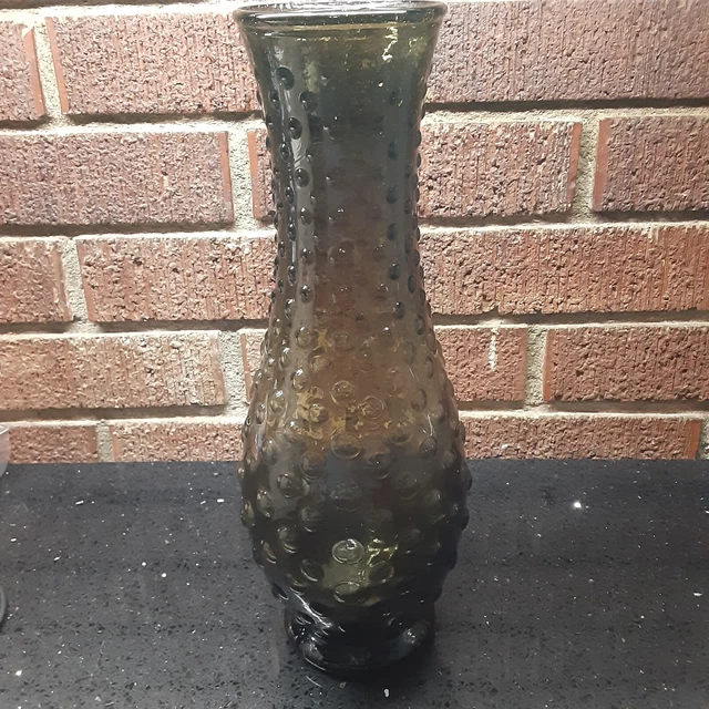 Vintage Dark Amber Brown Hobnail Vase