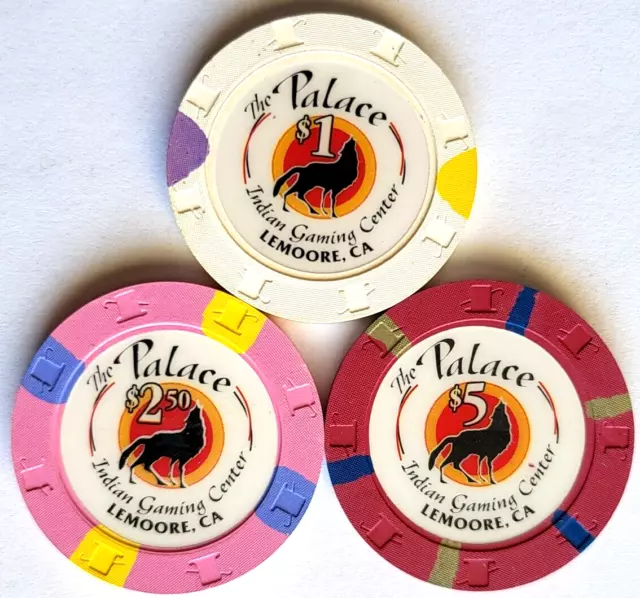 $1, $2.50, $5 Palace "Lot of 3" - LEMOORE, CALIFORNIA Casino Chips