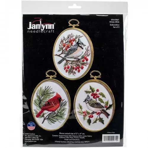 Janlynn Bordado Kit 7.6cmX10.2cm Set De 3-Winter Birds-Stitched En Hilo