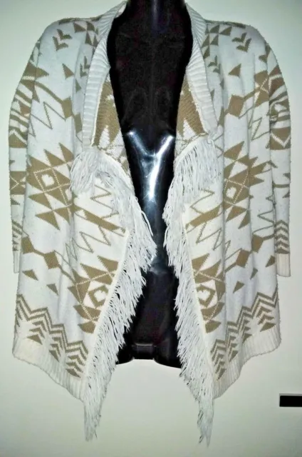 Size 8 Girls Beige & White Aztec Pattern  'Miss Understood' Long Sleeve Cardigan