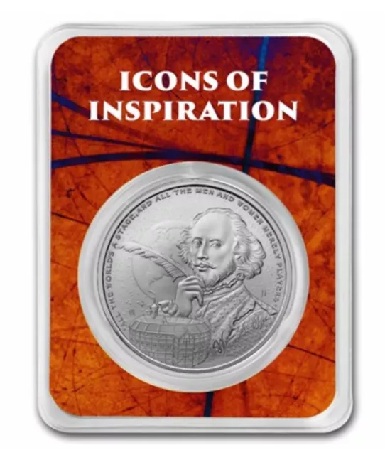 2024 $2 Niue 1 oz .999 Silver Icons of Inspiration: Shakespeare BU In TEP