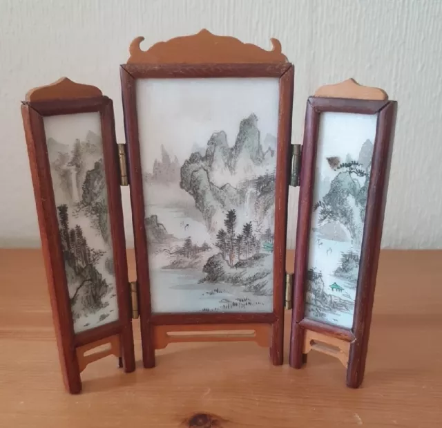 Chinese Hand Painted Miniature Porcelain Double Sided Tile Screen