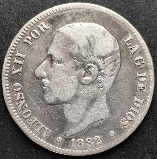🇪🇸🇪🇸 Spain 1882 MSM 2 Pesetas  Coin:  Alfonso XII 🇪🇸🇪🇸