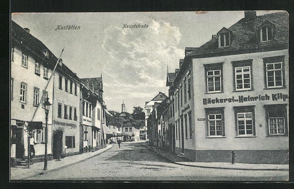 Ansichtskarte Nastätten, Hauptstraße mit Bäckerei Heinrich Kilp
