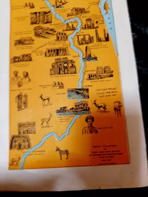 Egypt 1965 Old Long 1M Map Nile Valley Archaeological Areas+Extra Map Bck Cairo