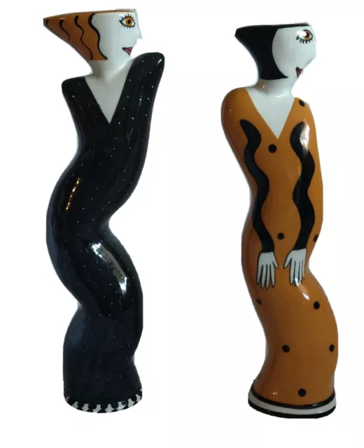 Pair of Paloma Picasso Cubism Style Women Figure Candle Holders Signed 16"