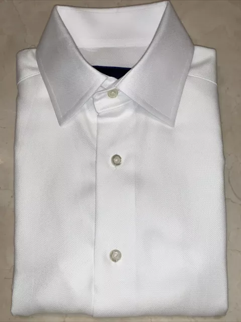 David Donahue Mens White Cotton Micro Dobby Trim Fit Dress Shirt 15/32-33 $145