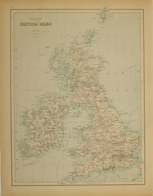1897 Antique Map British Isles Route ~ Cheshire Hereford Kent Sussex Lincoln