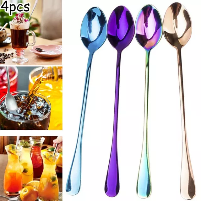 4pcs Stainless Steel Long Handle Latte Glass Ice Cream Sundae Coffee Spoons Set