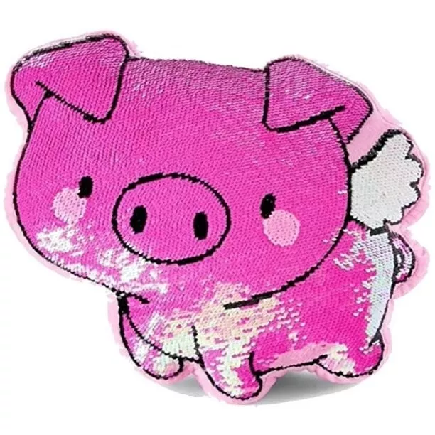 Justice Girls Pigs Fly Flip Sequin Pillow NEW
