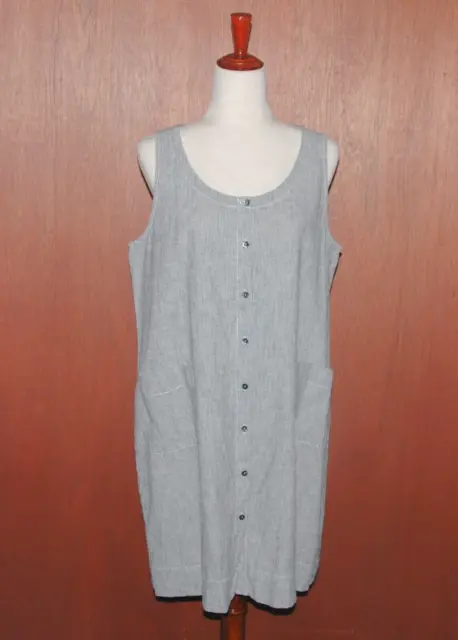 Eileen Fisher Petite Women's PL Gray Stripe Hemp Cotton Blend Sleeveless  Dress