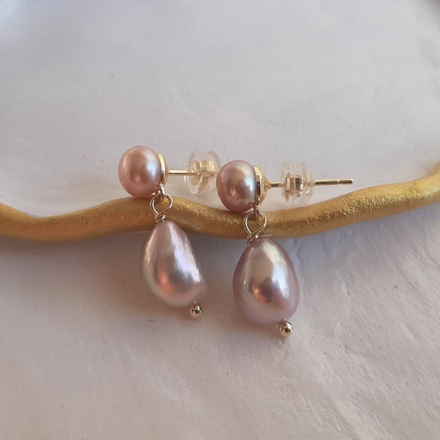 Boucles D'oreilles Clous - Perles De Culture D'eau Douce Grises - Plaqué Or Jaune - Neuf Avec étiquettes