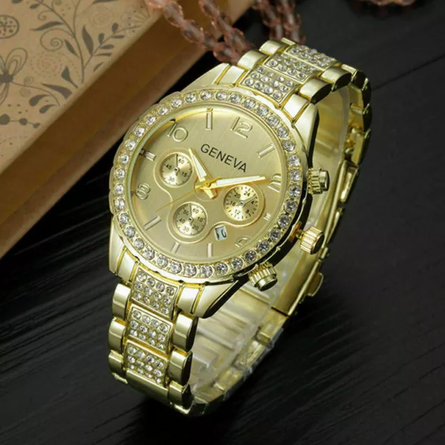 Geneva Platinum Crystal Ladies Women Girl Stainless Steel Quartz Wrist Watch Uk