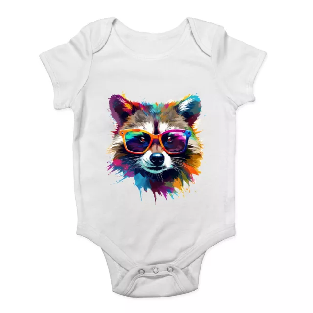 Abstract Hipster Racoon Baby Grow Vest Sunglass Wildlife Animal Bodysuit Girls