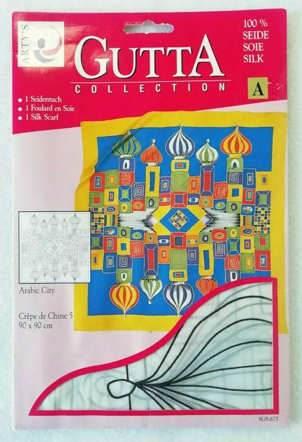 ARTY'S GUTTA COLLECTION Pintura de Seda 100% BUFANDA DE SEDA: CIUDAD ÁRABE Diseño 90 cm