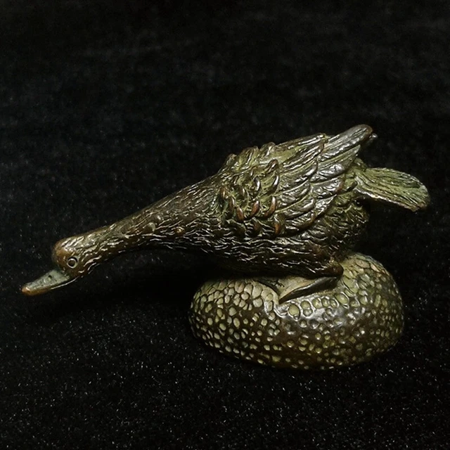 Old Chinese Bronze Carving Swan Figurine Statue paperweight Decoration Gift 6 CM