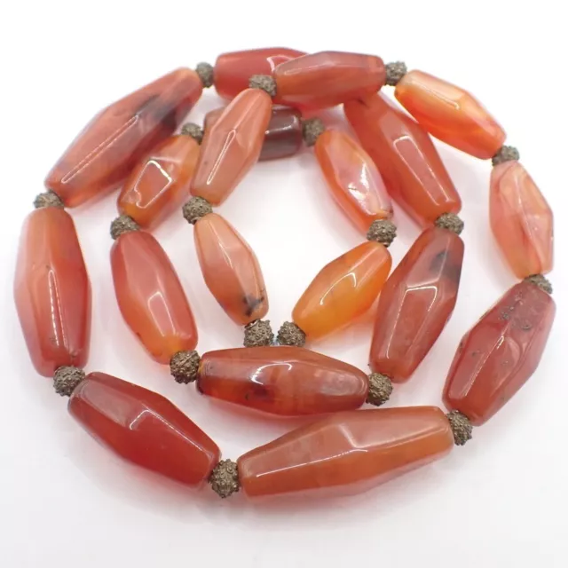 22" strand glossy AGATE CARNELIAN STONE necklace trade beads old estate African